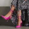 imageFSJ Women Classic Strappy Ankle Strap Lace up Mid Heels Pointed Toe Stylish Stiletto Sandals Slingback Sexy Wedding Prom Shoes Size 415 USFuchsia