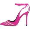 imageFSJ Women Classic Strappy Ankle Strap Lace up Mid Heels Pointed Toe Stylish Stiletto Sandals Slingback Sexy Wedding Prom Shoes Size 415 USHot Pink Mesh