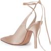 imageFSJ Women Classic Strappy Ankle Strap Lace up Mid Heels Pointed Toe Stylish Stiletto Sandals Slingback Sexy Wedding Prom Shoes Size 415 USNude