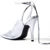 imageFSJ Women Classic Strappy Ankle Strap Lace up Mid Heels Pointed Toe Stylish Stiletto Sandals Slingback Sexy Wedding Prom Shoes Size 415 USSilver