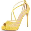 imageFSJ Elegant Peep Toe Crisscross Platform Sandals Women Ankle Strappy Stiletto High Heel Pumps DOrsay Mesh Wedding Resorts Dress Shoes US Size 415Yellow