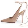 imageFSJ Women Classic Strappy Ankle Strap Lace up Mid Heels Pointed Toe Stylish Stiletto Sandals Slingback Sexy Wedding Prom Shoes Size 415 USNude