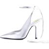 imageFSJ Women Classic Strappy Ankle Strap Lace up Mid Heels Pointed Toe Stylish Stiletto Sandals Slingback Sexy Wedding Prom Shoes Size 415 USSilver