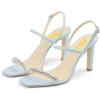 imageFSJ Women Square Open Toe Rhinestone Pumps Ankle Strap Kitten Heels Adjustable Buckle Shoes Size 415 USBlue
