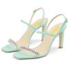 imageFSJ Women Square Open Toe Rhinestone Pumps Ankle Strap Kitten Heels Adjustable Buckle Shoes Size 415 USCyan