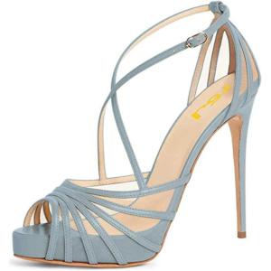 imageFSJ Elegant Peep Toe Crisscross Platform Sandals Women Ankle Strappy Stiletto High Heel Pumps DOrsay Mesh Wedding Resorts Dress Shoes US Size 415Sky Blue
