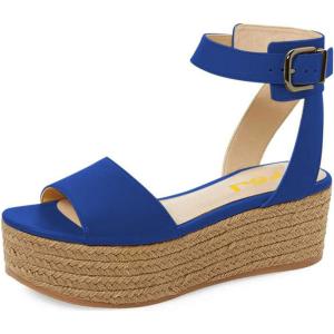 imageFSJ Women Chic Open Toe Platform Wedge High Heel Espadrilles Sandals Fashion Ankle Strap Casual Summer Beach Shoes Size 415 USBlue
