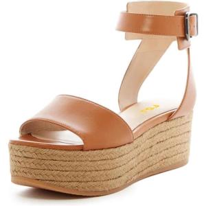 imageFSJ Women Chic Open Toe Platform Wedge High Heel Espadrilles Sandals Fashion Ankle Strap Casual Summer Beach Shoes Size 415 USBrown