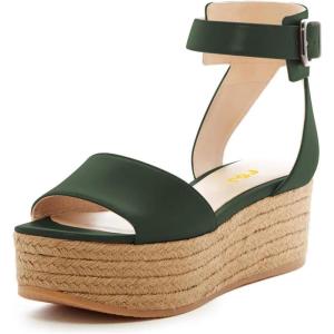imageFSJ Women Chic Open Toe Platform Wedge High Heel Espadrilles Sandals Fashion Ankle Strap Casual Summer Beach Shoes Size 415 USDark Green