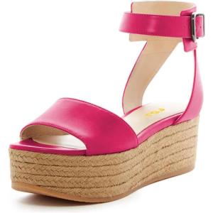 imageFSJ Women Chic Open Toe Platform Wedge High Heel Espadrilles Sandals Fashion Ankle Strap Casual Summer Beach Shoes Size 415 USDeep Pink