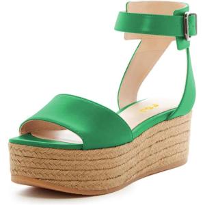imageFSJ Women Chic Open Toe Platform Wedge High Heel Espadrilles Sandals Fashion Ankle Strap Casual Summer Beach Shoes Size 415 USGreen