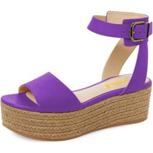 imageFSJ Women Chic Open Toe Platform Wedge High Heel Espadrilles Sandals Fashion Ankle Strap Casual Summer Beach Shoes Size 415 USPurple
