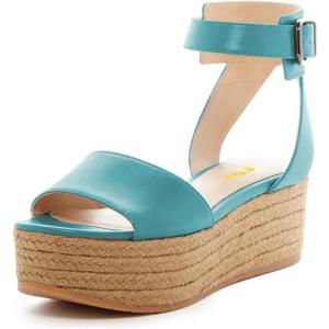imageFSJ Women Chic Open Toe Platform Wedge High Heel Espadrilles Sandals Fashion Ankle Strap Casual Summer Beach Shoes Size 415 USTurquoise