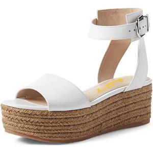 imageFSJ Women Chic Open Toe Platform Wedge High Heel Espadrilles Sandals Fashion Ankle Strap Casual Summer Beach Shoes Size 415 USWhite