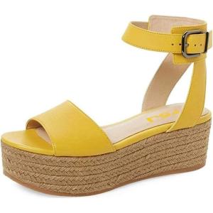 imageFSJ Women Chic Open Toe Platform Wedge High Heel Espadrilles Sandals Fashion Ankle Strap Casual Summer Beach Shoes Size 415 USYellow
