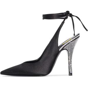 imageFSJ Women Classic Strappy Ankle Strap Lace up Mid Heels Pointed Toe Stylish Stiletto Sandals Slingback Sexy Wedding Prom Shoes Size 415 USBlack Rhinestone Heel