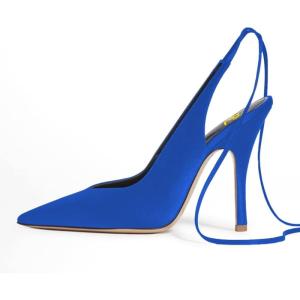 imageFSJ Women Classic Strappy Ankle Strap Lace up Mid Heels Pointed Toe Stylish Stiletto Sandals Slingback Sexy Wedding Prom Shoes Size 415 USBlue