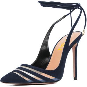 imageFSJ Women Classic Strappy Ankle Strap Lace up Mid Heels Pointed Toe Stylish Stiletto Sandals Slingback Sexy Wedding Prom Shoes Size 415 USCyan Mesh