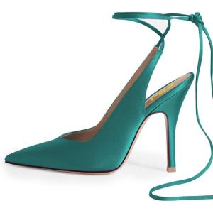 imageFSJ Women Classic Strappy Ankle Strap Lace up Mid Heels Pointed Toe Stylish Stiletto Sandals Slingback Sexy Wedding Prom Shoes Size 415 USDark Turquoise