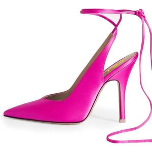 imageFSJ Women Classic Strappy Ankle Strap Lace up Mid Heels Pointed Toe Stylish Stiletto Sandals Slingback Sexy Wedding Prom Shoes Size 415 USFuchsia