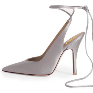 imageFSJ Women Classic Strappy Ankle Strap Lace up Mid Heels Pointed Toe Stylish Stiletto Sandals Slingback Sexy Wedding Prom Shoes Size 415 USGrey