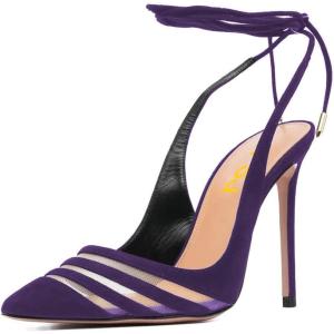 imageFSJ Women Classic Strappy Ankle Strap Lace up Mid Heels Pointed Toe Stylish Stiletto Sandals Slingback Sexy Wedding Prom Shoes Size 415 USPetunia Mesh