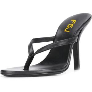 imageFSJ Women Fashion Thong Flip Flops Stiletto High Heels Slip On Almond Toe Casual Sandals Summer Beach Dressy Slipper ShoesBlack