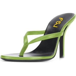 imageFSJ Women Fashion Thong Flip Flops Stiletto High Heels Slip On Almond Toe Casual Sandals Summer Beach Dressy Slipper ShoesLime