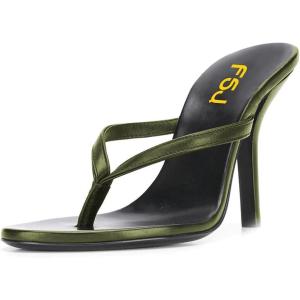 imageFSJ Women Fashion Thong Flip Flops Stiletto High Heels Slip On Almond Toe Casual Sandals Summer Beach Dressy Slipper ShoesOlive Green