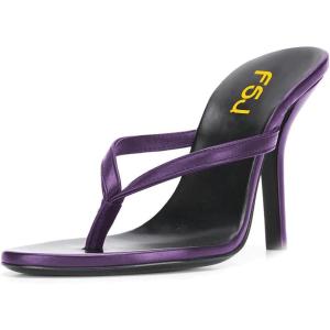 imageFSJ Women Fashion Thong Flip Flops Stiletto High Heels Slip On Almond Toe Casual Sandals Summer Beach Dressy Slipper ShoesPurple