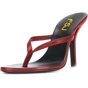 imageFSJ Women Fashion Thong Flip Flops Stiletto High Heels Slip On Almond Toe Casual Sandals Summer Beach Dressy Slipper ShoesRed