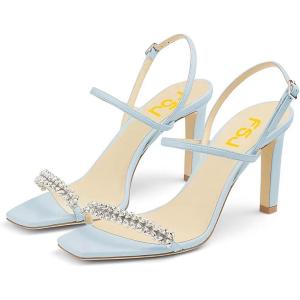 imageFSJ Women Square Open Toe Rhinestone Pumps Ankle Strap Kitten Heels Adjustable Buckle Shoes Size 415 USBlue