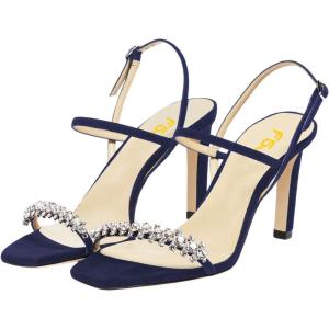 imageFSJ Women Square Open Toe Rhinestone Pumps Ankle Strap Kitten Heels Adjustable Buckle Shoes Size 415 USDark Blue