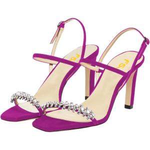 imageFSJ Women Square Open Toe Rhinestone Pumps Ankle Strap Kitten Heels Adjustable Buckle Shoes Size 415 USFushcia