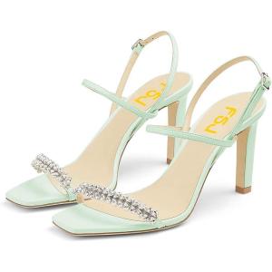 imageFSJ Women Square Open Toe Rhinestone Pumps Ankle Strap Kitten Heels Adjustable Buckle Shoes Size 415 USLight Green