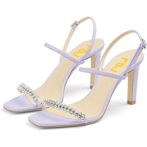 imageFSJ Women Square Open Toe Rhinestone Pumps Ankle Strap Kitten Heels Adjustable Buckle Shoes Size 415 USPurple