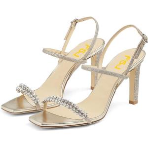imageFSJ Women Square Open Toe Rhinestone Pumps Ankle Strap Kitten Heels Adjustable Buckle Shoes Size 415 USSilver