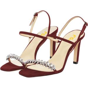 imageFSJ Women Square Open Toe Rhinestone Pumps Ankle Strap Kitten Heels Adjustable Buckle Shoes Size 415 USSorrel