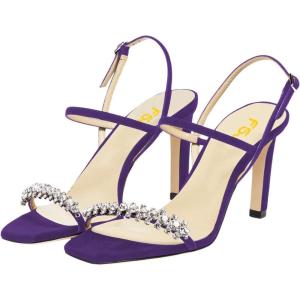imageFSJ Women Square Open Toe Rhinestone Pumps Ankle Strap Kitten Heels Adjustable Buckle Shoes Size 415 USViolet
