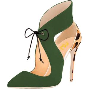 imageFSJ Women Stylish High Heel Pumps Lace Up Sandals Cut Out Stiletto Party Evening Dress Prom Shoe Size 415 M USGreenleopard