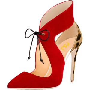 imageFSJ Women Stylish High Heel Pumps Lace Up Sandals Cut Out Stiletto Party Evening Dress Prom Shoe Size 415 M USLeopardprint