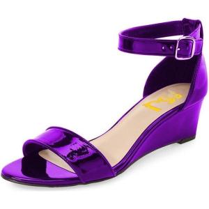 imageFSJ Women Summer Open Toe Ankle Strap Buckle Comfy Shoes Low Heels Wedge Sandal Size 415 USPurple