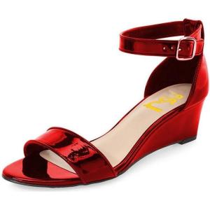 imageFSJ Women Summer Open Toe Ankle Strap Buckle Comfy Shoes Low Heels Wedge Sandal Size 415 USRed