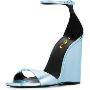 imageWomen Wedge High Heels Sandals Square Open Toe Ankle Strap Fashion Summer Dress Shoes Size 415 USBlue