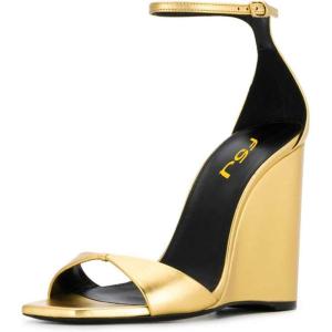 imageWomen Wedge High Heels Sandals Square Open Toe Ankle Strap Fashion Summer Dress Shoes Size 415 USGold