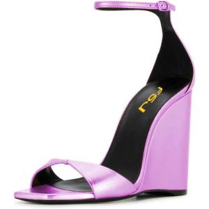 imageWomen Wedge High Heels Sandals Square Open Toe Ankle Strap Fashion Summer Dress Shoes Size 415 USPurple