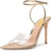 imageFSJ Women Clear Peep Toe Cross PVC Band Stiletto High Heel Ankle Strap Slingback Party Dress Sandal Shoes Size 415 USGold