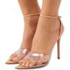 imageFSJ Women Clear Peep Toe Cross PVC Band Stiletto High Heel Ankle Strap Slingback Party Dress Sandal Shoes Size 415 USNude