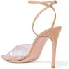 imageFSJ Women Clear Peep Toe Cross PVC Band Stiletto High Heel Ankle Strap Slingback Party Dress Sandal Shoes Size 415 USNude
