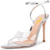 imageFSJ Women Clear Peep Toe Cross PVC Band Stiletto High Heel Ankle Strap Slingback Party Dress Sandal Shoes Size 415 USSilver